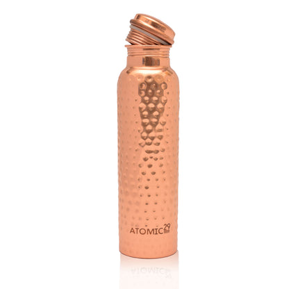 Copper Water Bottle Hammered Design 950ml - 1L with carry on Burlap (Jute) bag - Atomic29