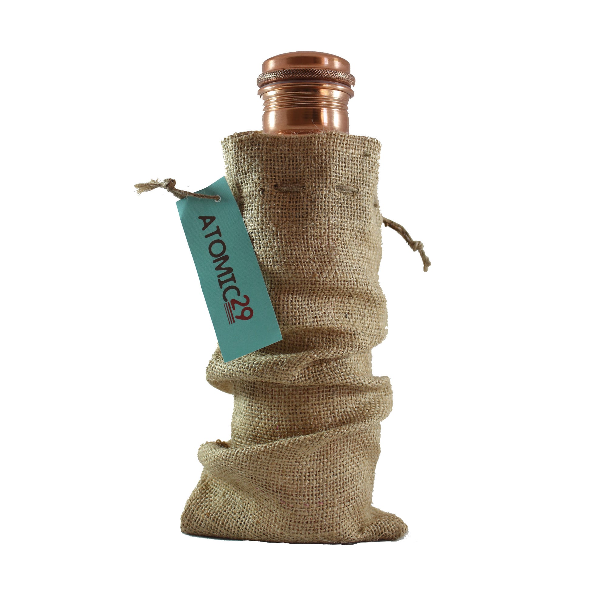 Copper Water Bottle Hammered Design 950ml - 1L with carry on Burlap (Jute) bag - Atomic29