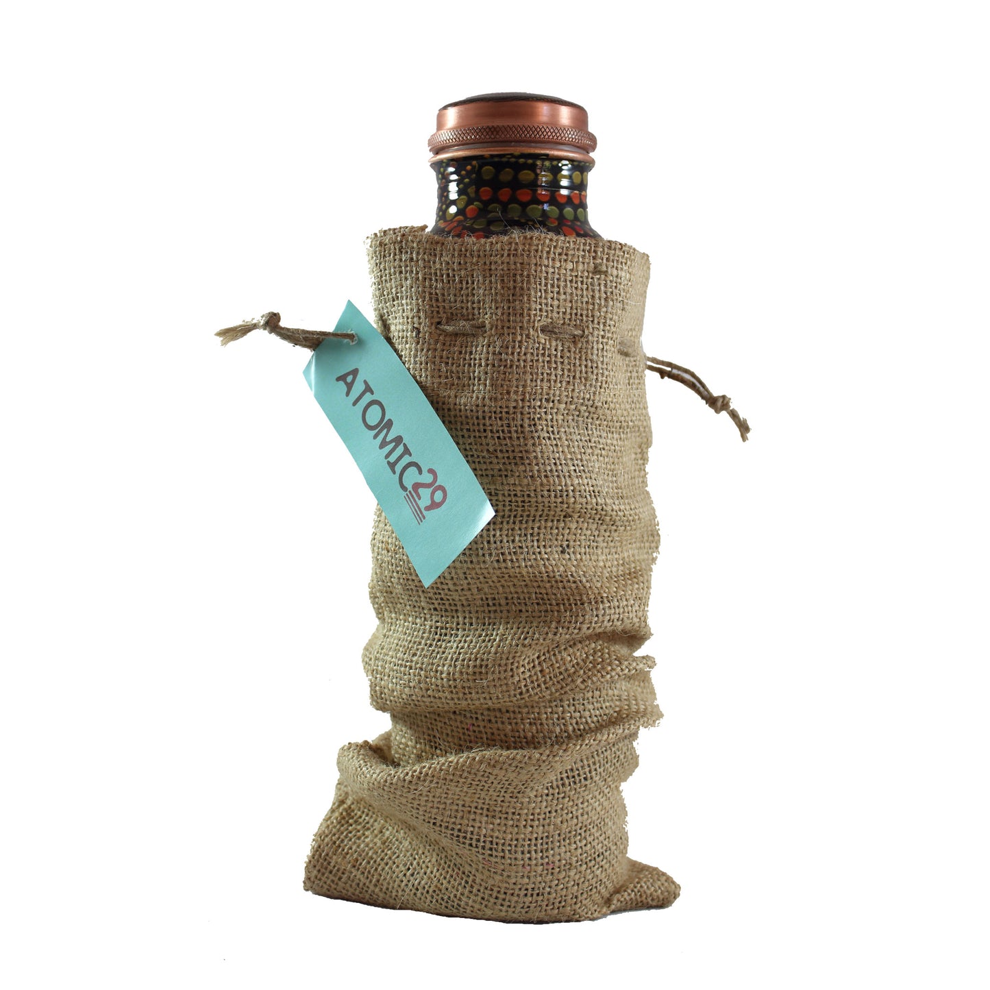 Copper Water Bottle Native Design 950ml - 1L with carry on Burlap (Jute) bag - Atomic29