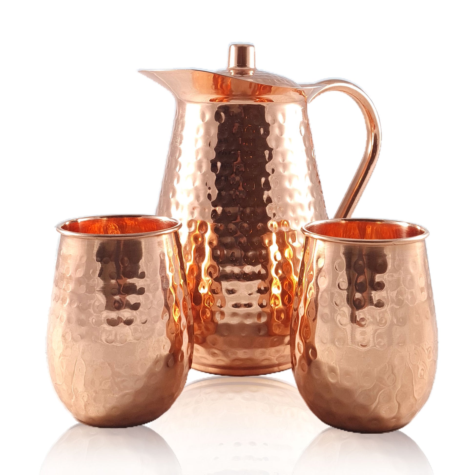 Authentic Premium Quality Pure Copper Jug with easy grip handle and 2 Goblet Glasses - Atomic29